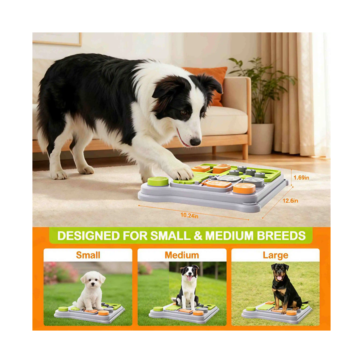 Puzzle feeder dimensions, designed for small and medium breeds