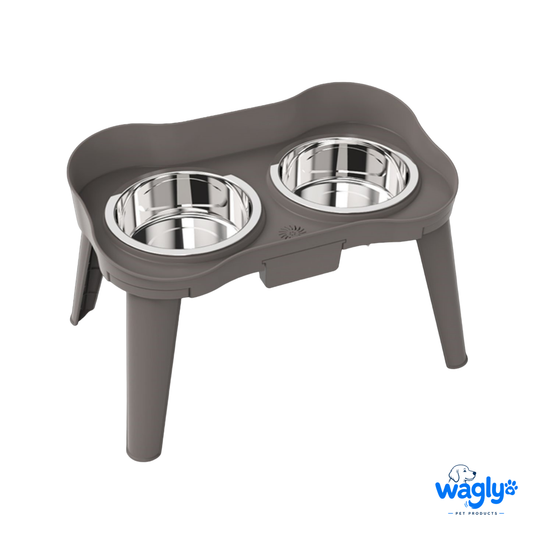 Wagly Elevated Bowl with two stainless steel bowls on raised legs