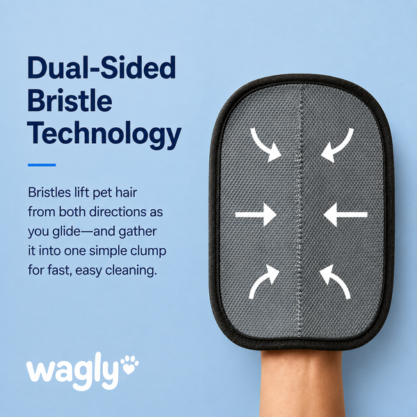 Dual-sided bristle technology: bristles lift pet hair from both directions into one clump