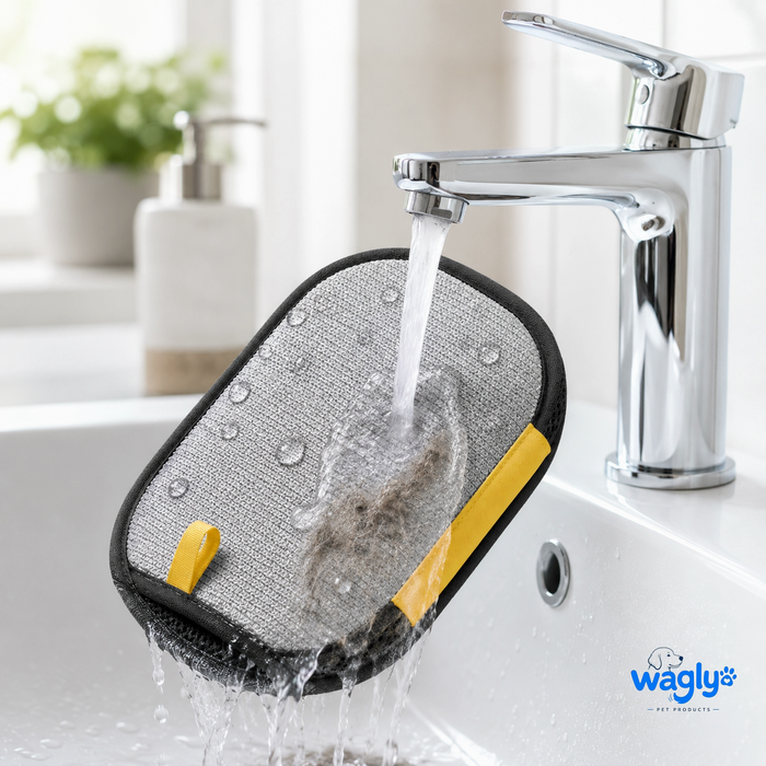 Wagly glove rinsing clean under a tap