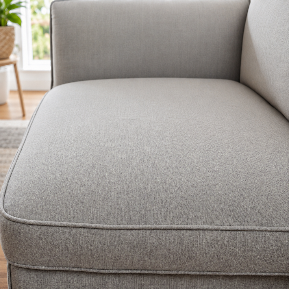 The same grey sofa cushion completely clean after the Wagly glove