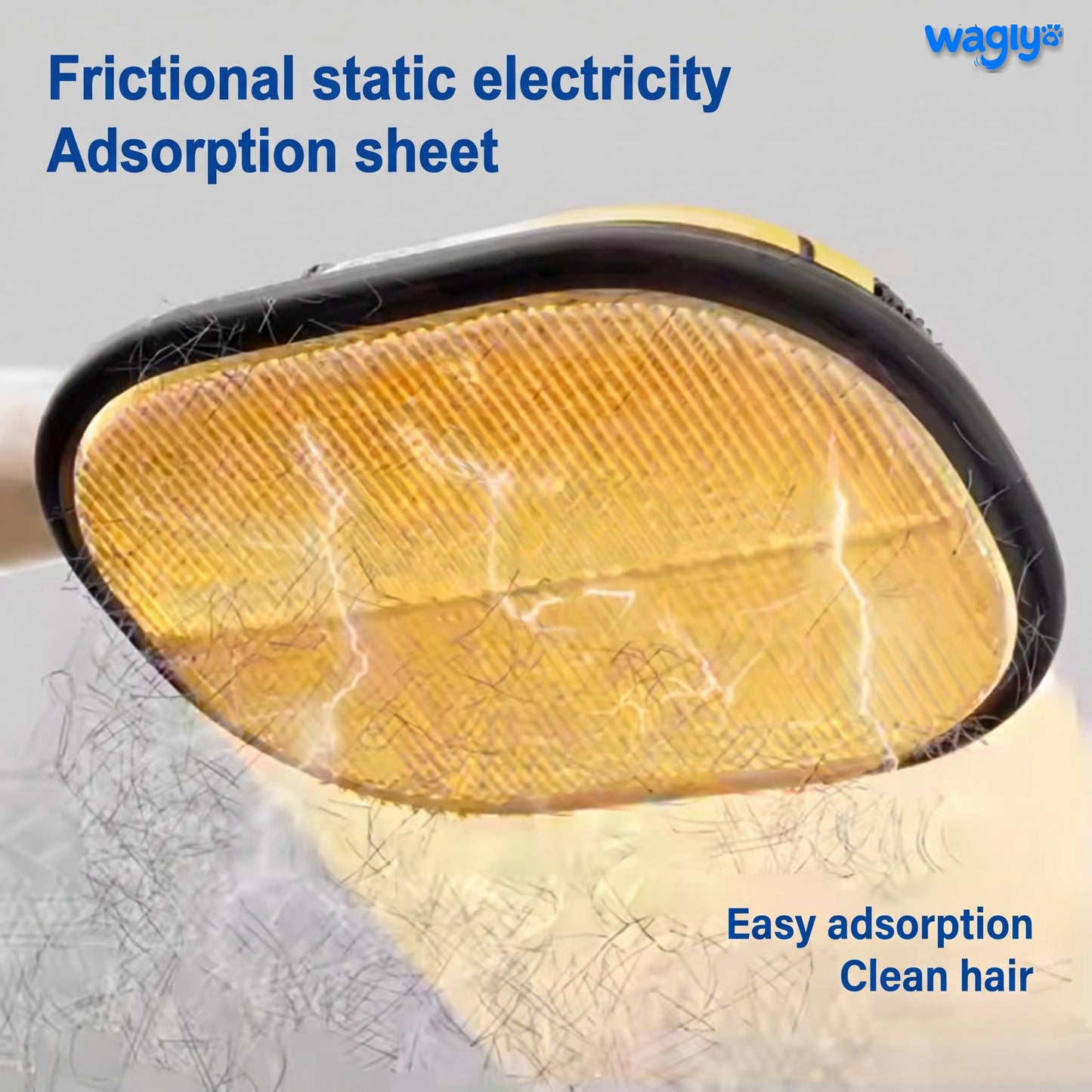 Close-up of the glove's adsorption sheet lifting pet hair by static grip