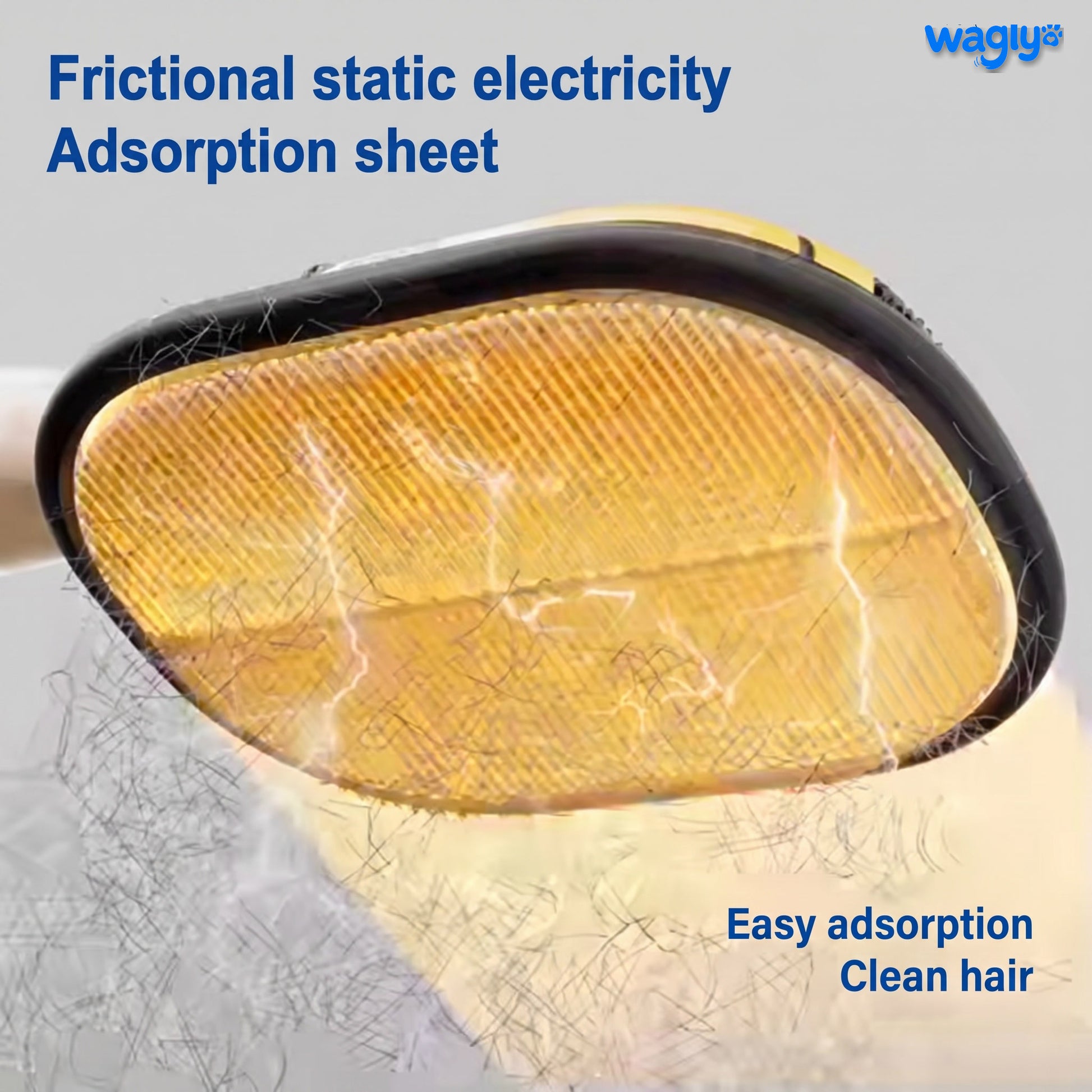 Close-up of the glove's adsorption sheet lifting pet hair by static grip