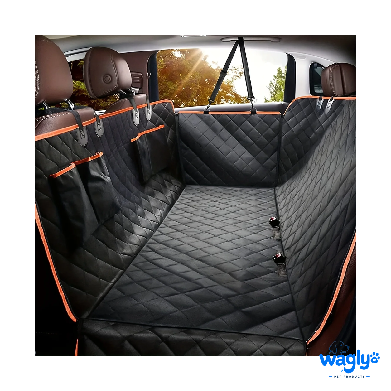 Wagly Backseat Hammock installed across a car back seat